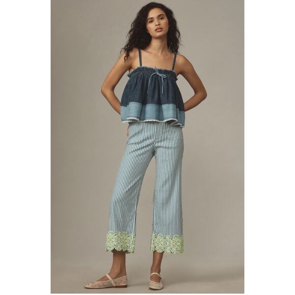 Anthropologie Pants - Anthropologie The Colette Cropped Wide-Leg Pants Embroidered Linen Edition 0